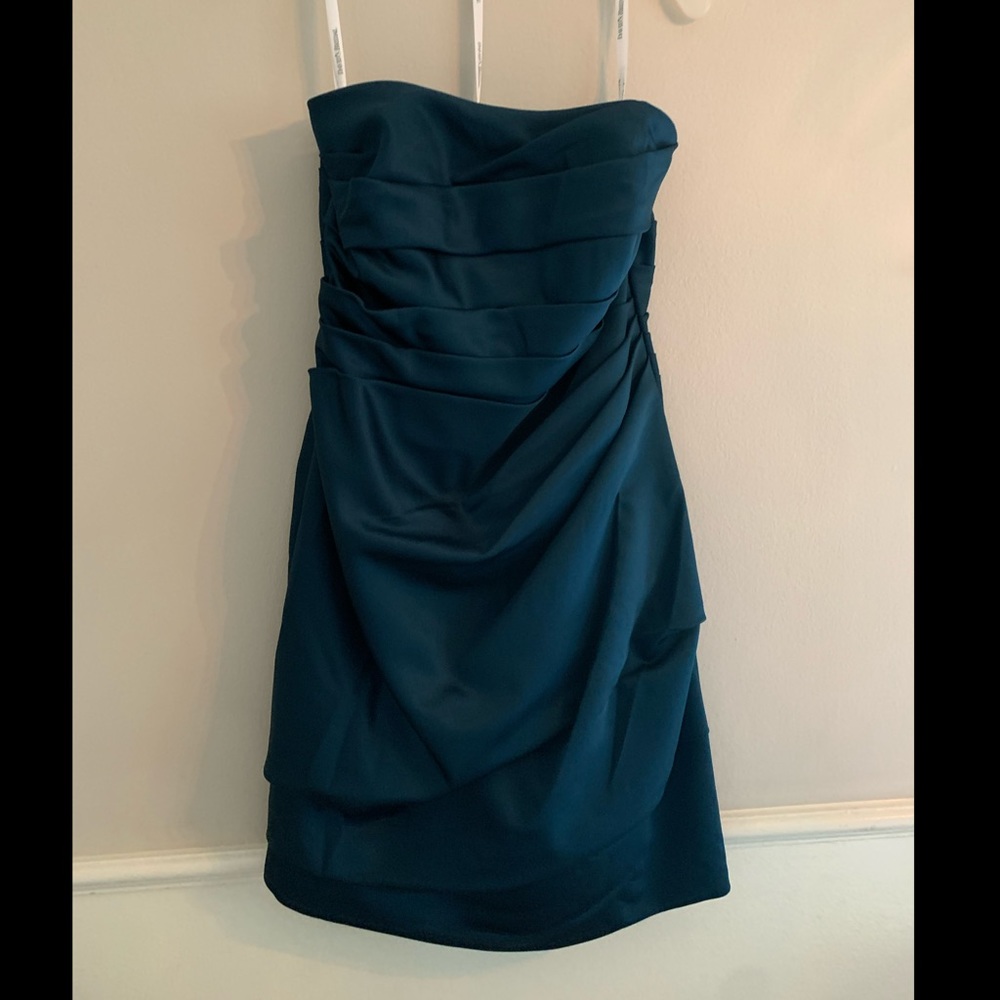 David’s Bridal Blue Strapless Satin Dress